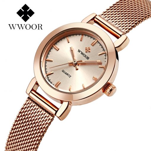 WWOOR marque de luxe montre femmes Bracelet montre or Rose en acier maille Quartz dames montres étanche montre pour femmes montre femme